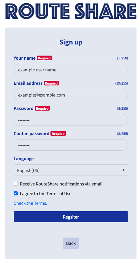 Register email address