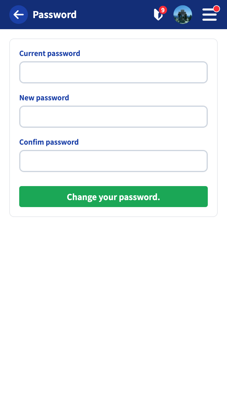 The password change form