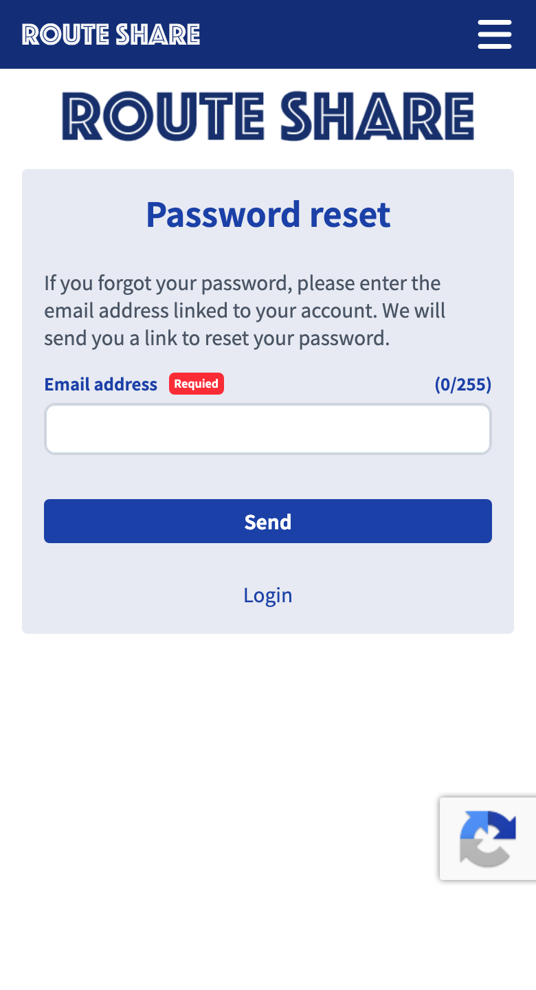 The password reset screen