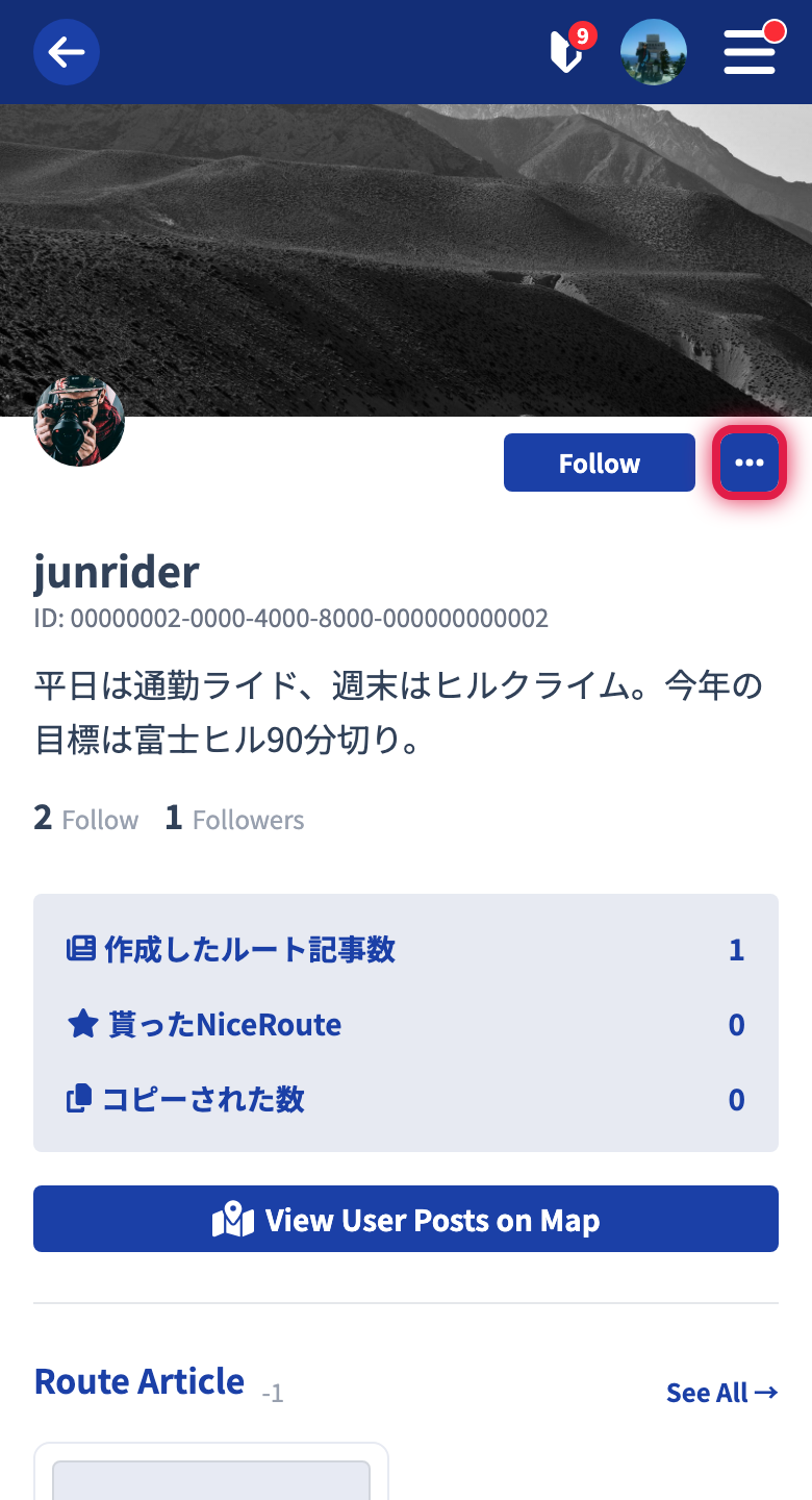 The "⋯" button at the top right of a profile