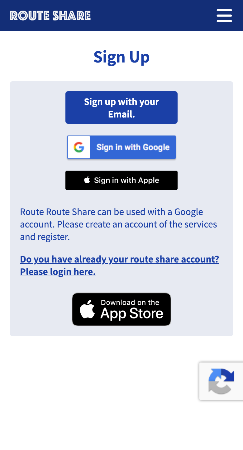 The sign-up screen and app stores