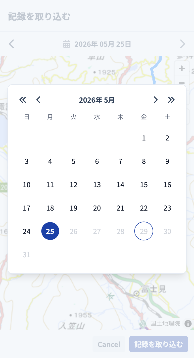 The calendar for choosing a date when importing a record